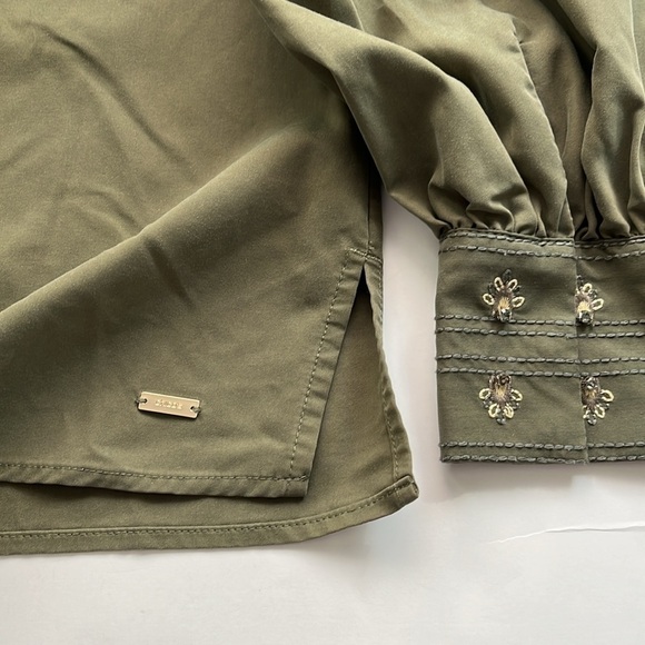 CHICO'S Embellished Peasant Blouse Fern Green Chico’s sz 2 US Women’s 12/14 - Picture 7 of 15